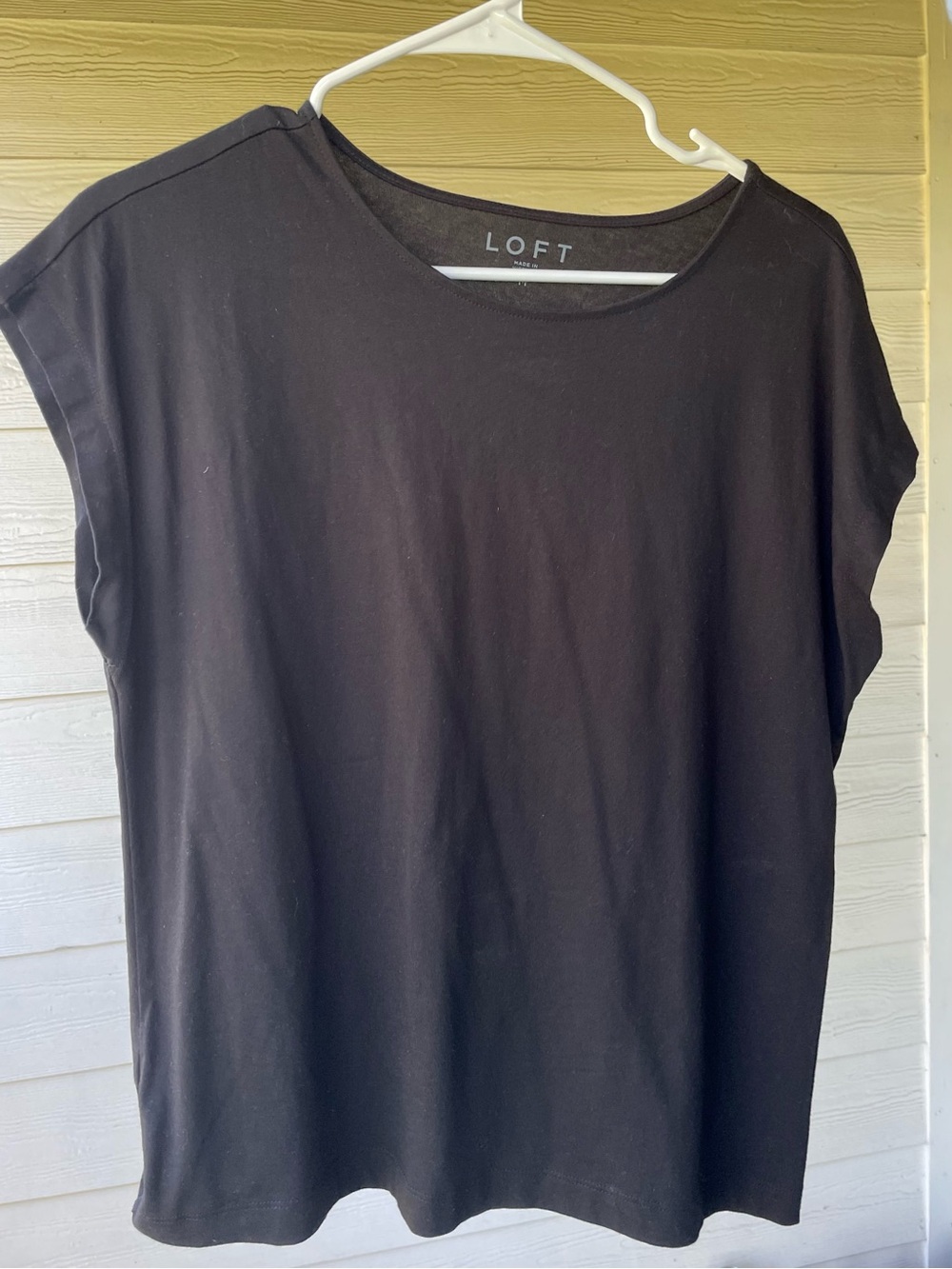 LOFT Black Short Cap-Sleeve Tee
